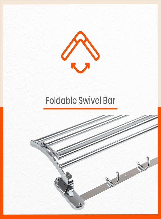 Bathla حامل/رف/حامل مناشف من الفولاذ المقاوم للصدأ من أكويلا باي باثلا - دورادو للمنزل | قابل للتركيب على الحائط وقابل للطي | طلاء كروم مقاوم للتآكل (كبير - 24 بوصة) - Image 5